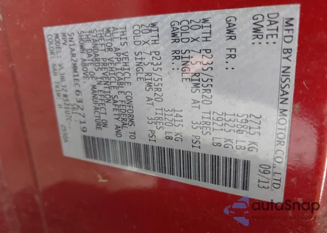 2014 Nissan Pathfinder Platinum z USA, uszkodzony, nr VIN 5N1AR2MM1EC632719